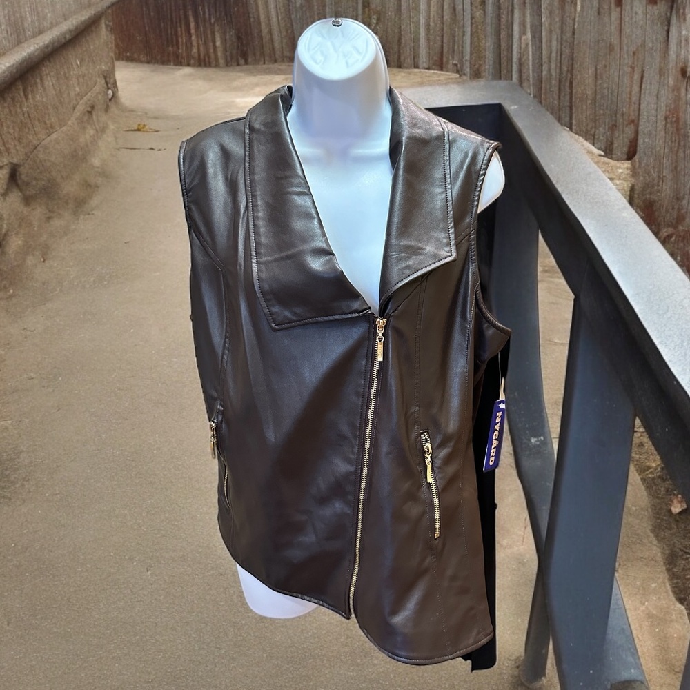 Nygard Faux Leather Vest - BROWN